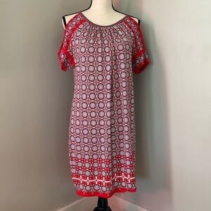 Max Studio Cold Shoulder Mini Dress, size Small, red & blue, EUC